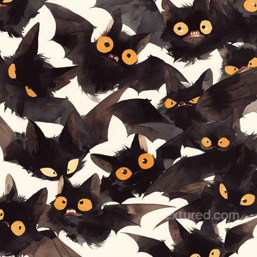 Featuring Watercolor Style Black Bats with Orange Eyes seamless Watercolor Halloween PBR texture