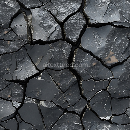Seamless 3D PBR Cracked Paint Texture Featuring Deep, Jagged Fractures and Weathered Surface