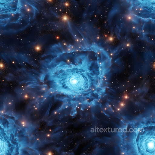Space PBR Texture Featuring Spiraling Blue Nebula and Radiant Star Clusters seamless Star, space, planets PBR texture