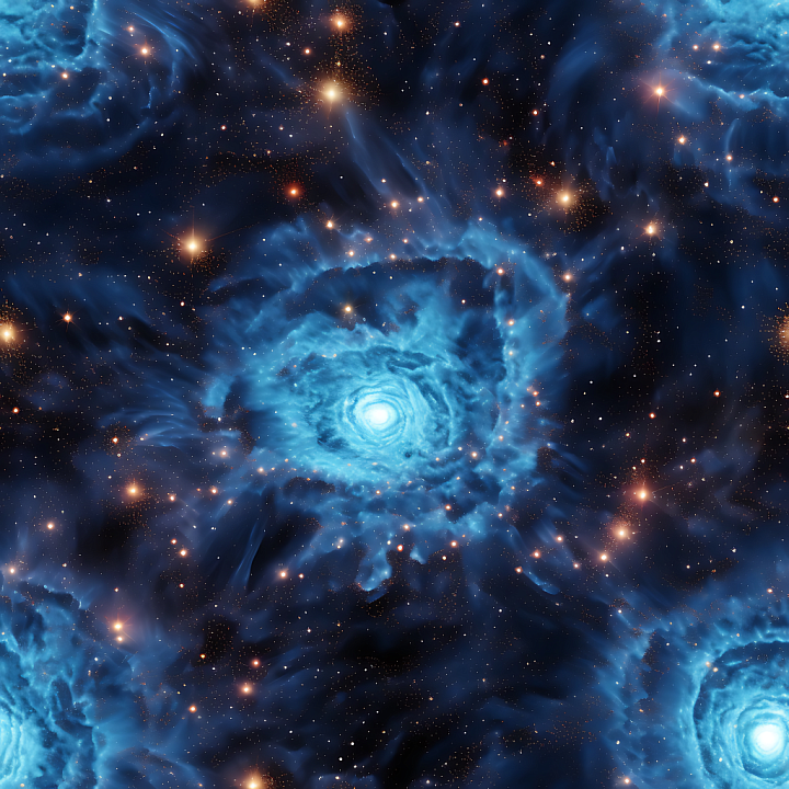 Space Featuring Spiraling Blue Nebula and Radiant Star Clusters seamless PBR texture preview