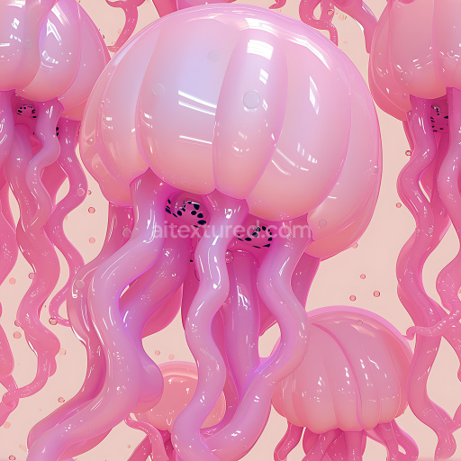 Seamless 3D Inflated Glossy Jellyfish PBR Texture in Pink Gradient