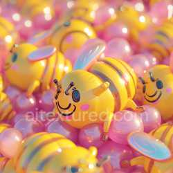 seamless Seamless 3D Inflated PBR Texture Featuring Glossy Yellow Bumblebee Shapes with Pink Bubble Clusters texture 8k free download PBR