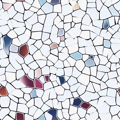 Seamless 3D PBR Mosaic Texture Featuring White Ceramic Tiles with Multicolor Irregular Ch… texture preview