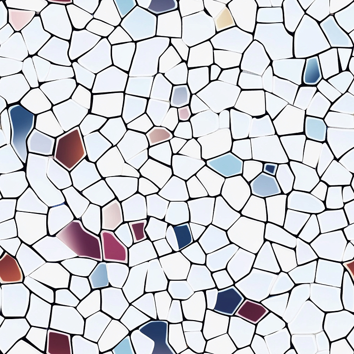 Mosaic Featuring White Ceramic Tiles with Multicolor Irregular Chips seamless PBR texture preview