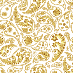 seamless Seamless 3D PBR Texture of Retro Paisley Pattern in Gold Embroidery on White Fabric texture 8k free download PBR