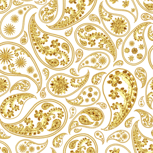 Retro Paisley Pattern in Gold Embroidery on White Fabric Seamless Texture seamless Retro Paisley PBR texture