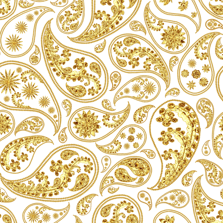 Retro Paisley Pattern in Gold Embroidery on White Fabric seamless PBR texture preview