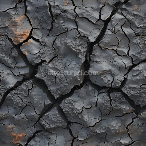 Seamless 3D PBR Texture of Cracked Dry Ground with Dark Grey and Brown Accents