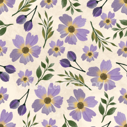 seamless Seamless 3D PBR Texture with Hand-Painted Purple Flowers and Green Leaves on Soft Fabric Background texture 8k free download PBR
