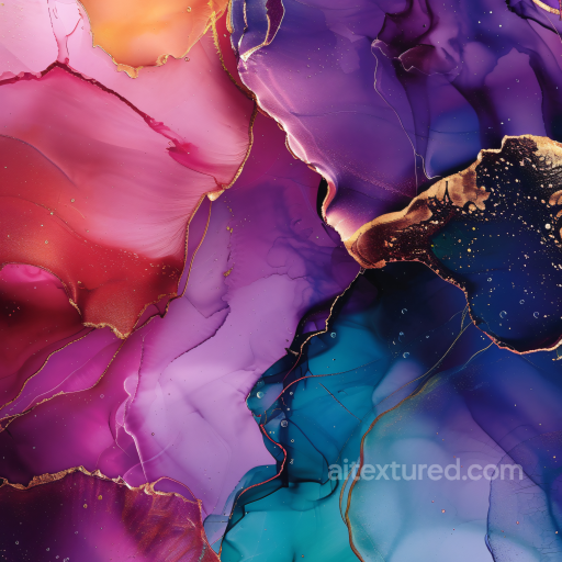 Alcohol Ink PBR Texture Featuring Violet, Blue, and Gold Veined Swirls seamless Alcohol ink PBR texture