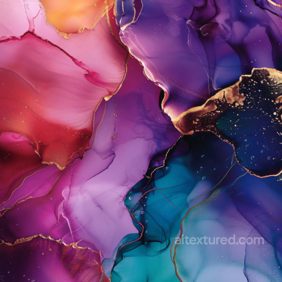 Alcohol Ink PBR Texture Featuring Violet, Blue, and Gold Veined Swirls Alcohol ink texture preview