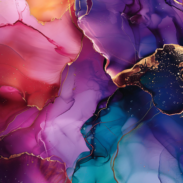 Alcohol Ink Featuring Violet, Blue, and Gold Veined Swirls seamless PBR texture preview