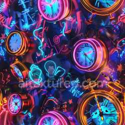 seamless Seamless 3D PBR Graffiti Texture Featuring Vibrant Neon Clocks and Abstract Street Art texture 8k free download PBR