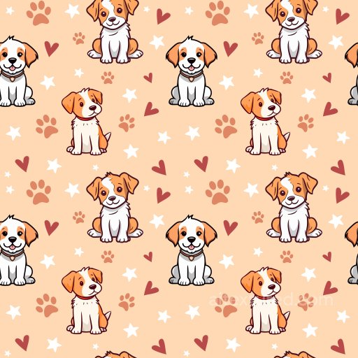 Pattern PBR Texture with Cute Cartoon Dogs and Paw Prints seamless Pattern Bundle PBR texture