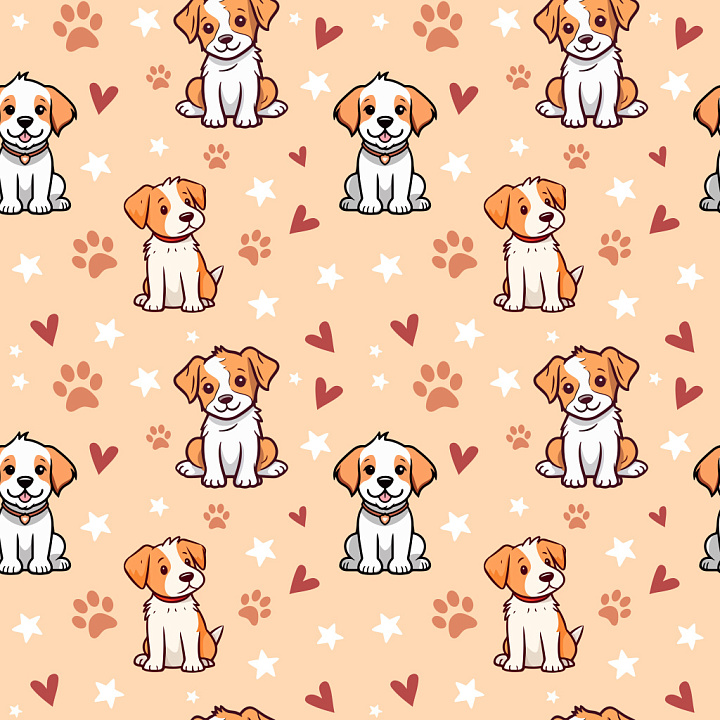Pattern with Cute Cartoon Dogs and Paw Prints seamless PBR texture preview