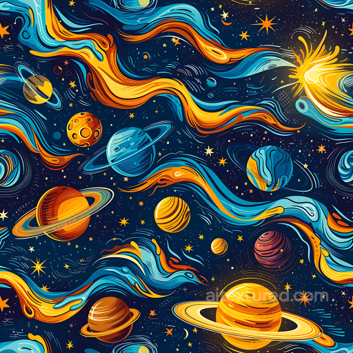 Space PBR Texture with Stylized Nebula Streams and Planetary Bodies seamless Star, space, planets PBR texture