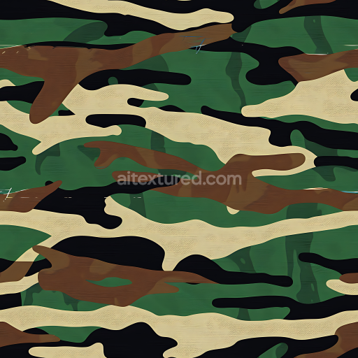 Seamless 3D Woodland Camouflage PBR Texture with Organic Brown, Green, Tan Pattern