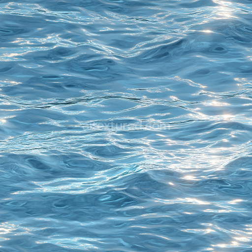 Seamless 3D Water PBR Texture Featuring Realistic Ocean Surface with Soft Waves and Sun Highlights