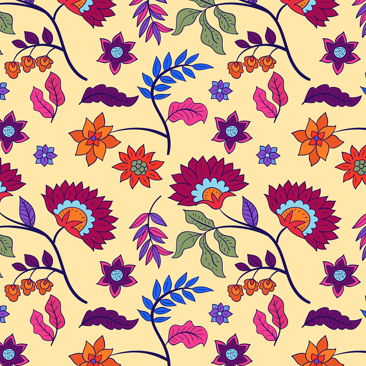 Bright Embroidered Floral Fabric with Colorful Flowers seamless PBR texture preview