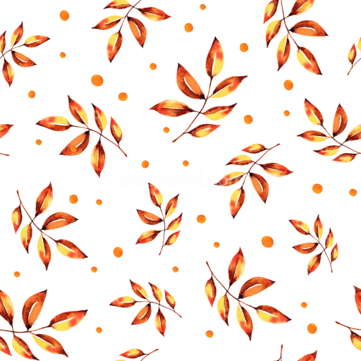 Seamless 3D PBR Texture Featuring Watercolor Autumn Leaves and Orange Dots