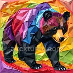 seamless Seamless 3D PBR Texture of Colorful Origami Black Bear with Geometric Facets texture 8k free download PBR