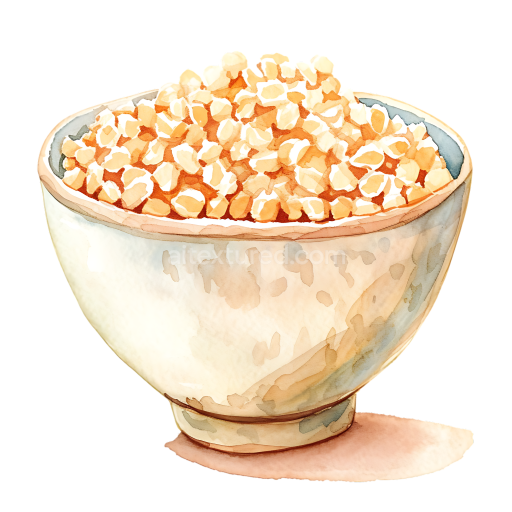 Watercolor Breakfast Bowl Filled with Puffed Rice Cereal Illustration