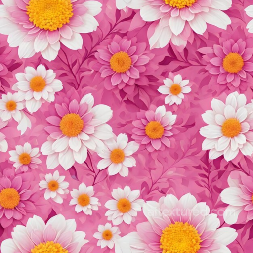 Pink Flower Texture of Pink Floral Pattern with White and Yellow Flowers seamless Pink Flower PBR texture