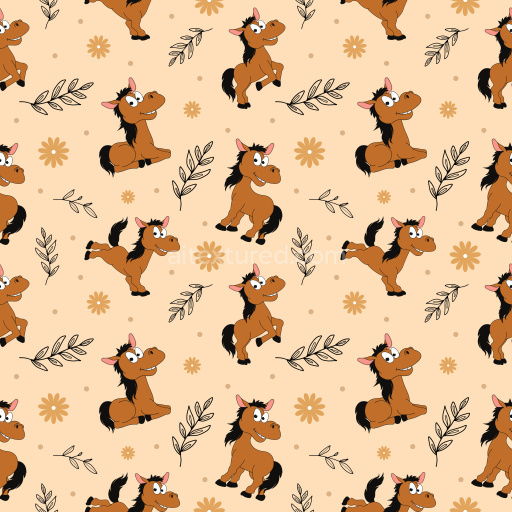 Pattern Bundle - Seamless 3D Pattern PBR Texture with Playful Cartoon Horses and Floral Motifs texture preview