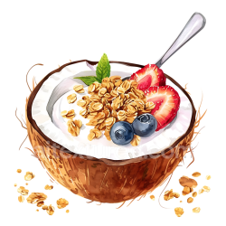 seamless Breakfast Coconut Yogurt Bowl with Granola, Strawberries, and Blueberries Illustration texture 8k free download PBR