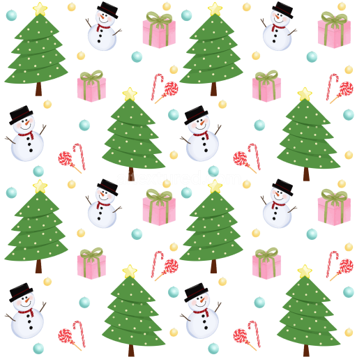 Seamless 3D PBR Christmas Digital Paper Texture Featuring Trees, Snowmen, Gifts
