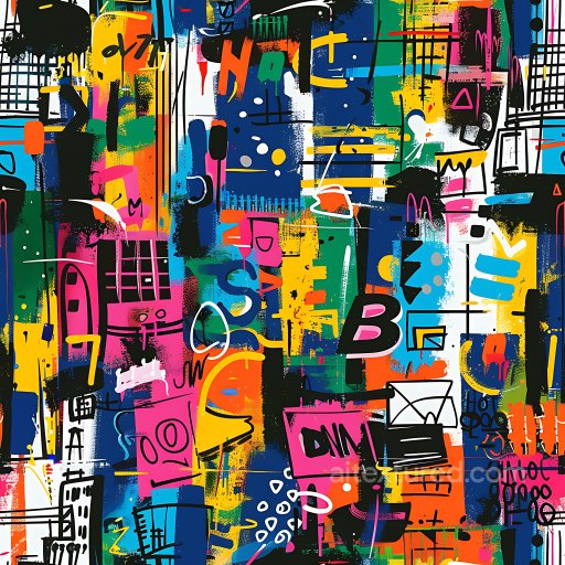 Seamless 3D PBR Texture of Colorful Abstract Graffiti with Urban Tags and Paint Strokes texture preview