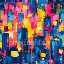 seamless Seamless 3D PBR texture of vibrant graffiti cityscape with bold blues, pinks, and yellows texture 8k free download PBR