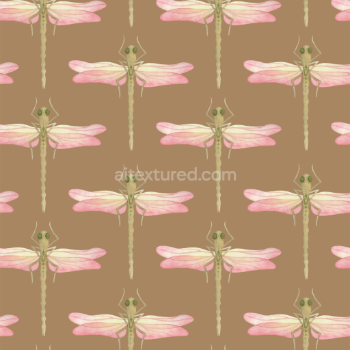 Seamless 3D PBR Texture Featuring Stylized Dragonfly Pattern in Soft Pastels