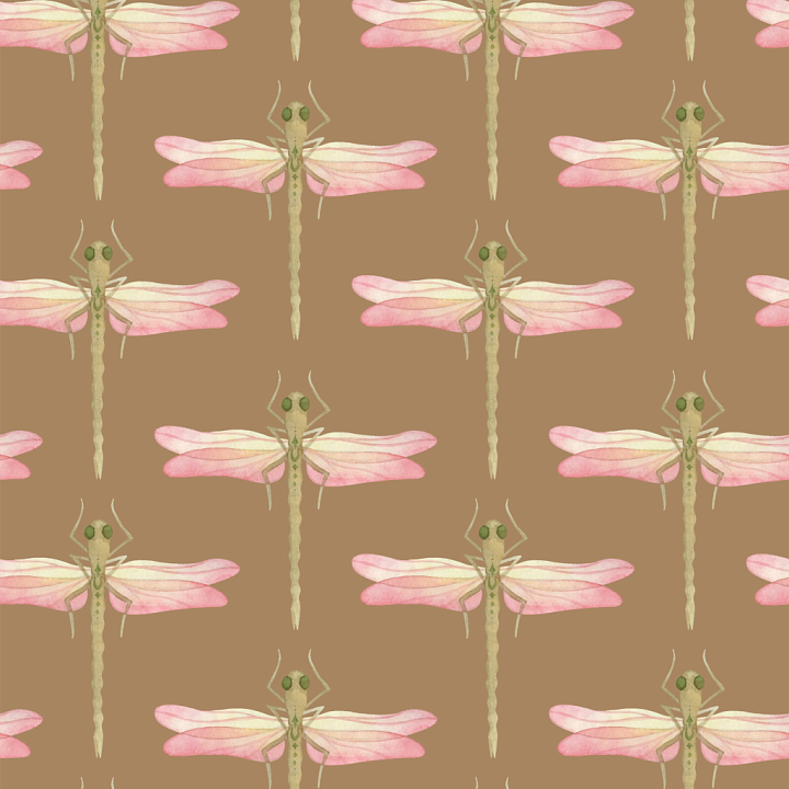 Featuring Stylized Dragonfly Pattern in Soft Pastels seamless PBR texture preview