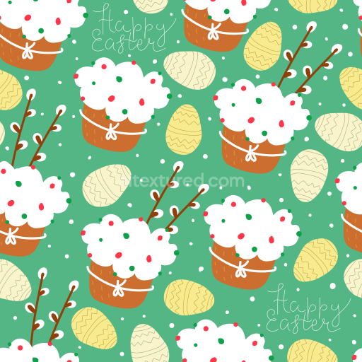 Seamless 3D PBR festive Easter digital paper texture with cupcake and egg pattern