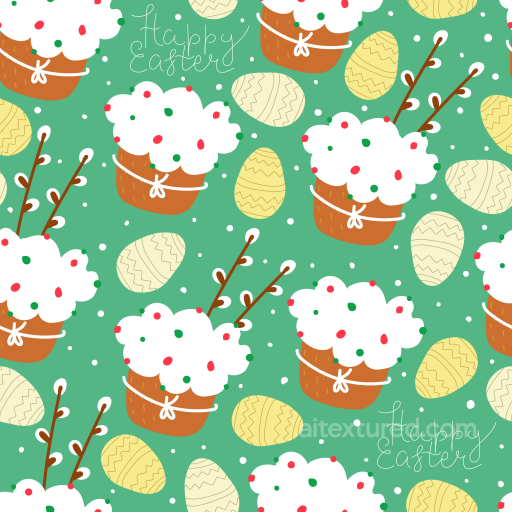 Digital Paper Texture with Easter Cakes, Painted Eggs on Green seamless All Christmas Digital paper PBR texture