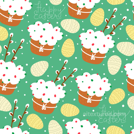 Digital Paper Texture with Easter Cakes, Painted Eggs on Green All Christmas Digital paper texture preview
