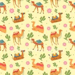 Pattern Bundle - Seamless 3D Pattern PBR Texture Featuring Stylized Camels and Cacti in Warm Palette texture preview