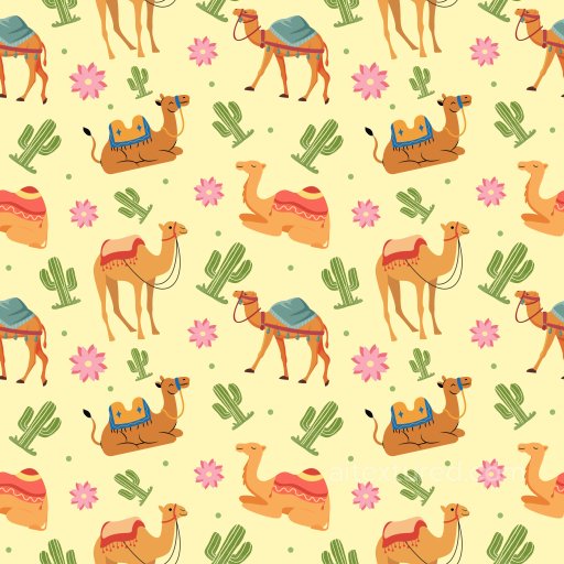 Pattern PBR Texture Featuring Stylized Camels and Cacti in Warm Palette seamless Pattern Bundle PBR texture