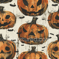 seamless Seamless 3D PBR Texture Featuring Vintage Halloween Jack-o'-Lanterns and Bats texture 8k free download PBR