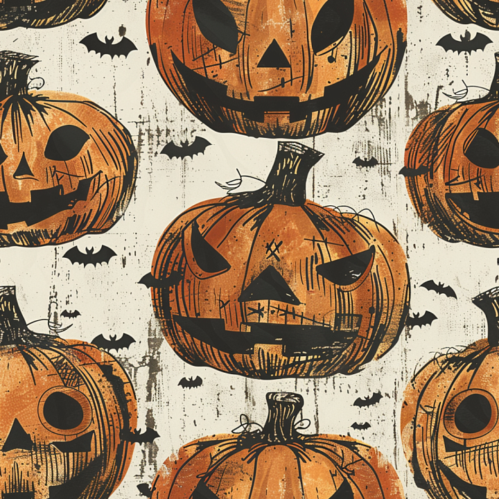 Featuring Vintage Halloween Jack-o'-Lanterns and Bats seamless PBR texture preview
