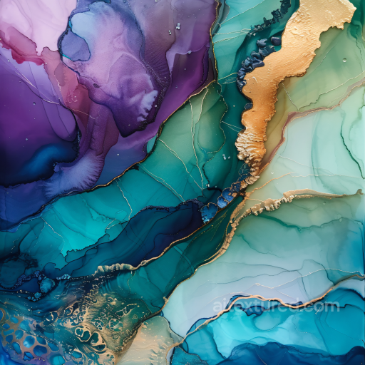 Alcohol Ink PBR Texture Featuring Vibrant Purple, Teal, and Gold Fluid Swirls texture preview