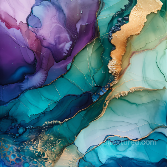 Alcohol Ink PBR Texture Featuring Vibrant Purple, Teal, and Gold Fluid Swirls Alcohol ink texture preview