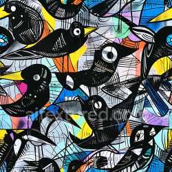 seamless Seamless 3D PBR Graffiti Texture Featuring Stylized Black Birds on Colorful Background texture 8k free download PBR
