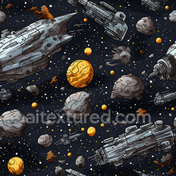 seamless Seamless 3D sci-fi space PBR texture featuring spacecraft, asteroids & glowing planets texture 8k free download PBR