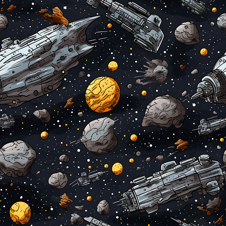 Sci-Fi Space Featuring Spacecraft, Asteroids & Glowing Planets seamless PBR texture preview