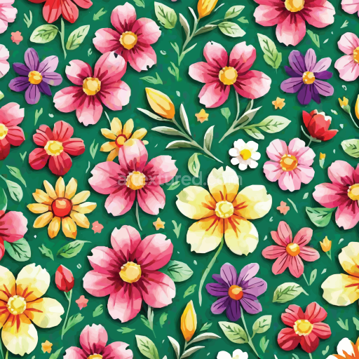 Seamless 3D PBR Texture of Vibrant Embroidered Floral Fabric Pattern