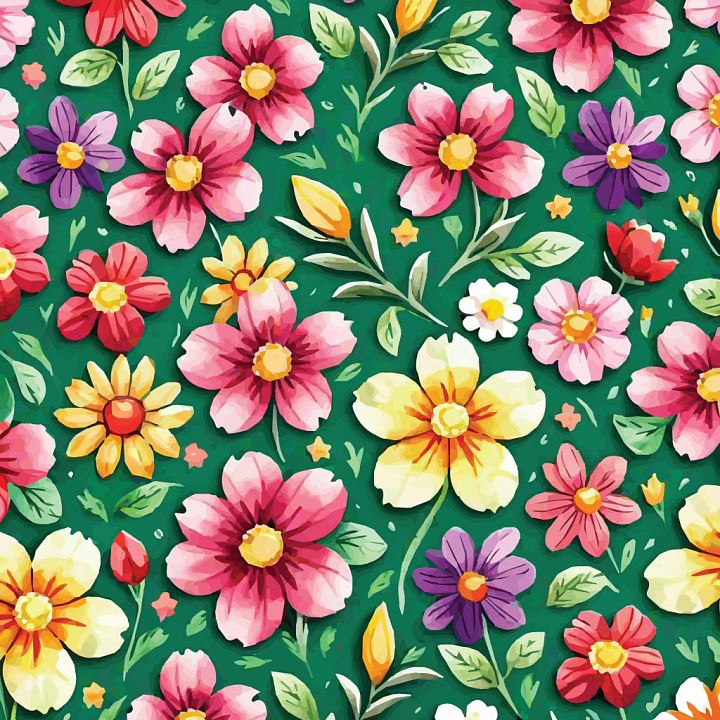 Vibrant Embroidered Floral Fabric Pattern seamless PBR texture preview