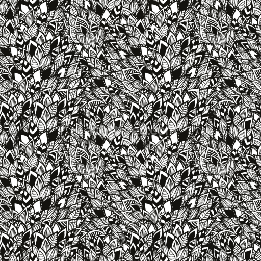 Seamless 3D PBR Black & White Intricate Leaf Pattern Fabric Texture