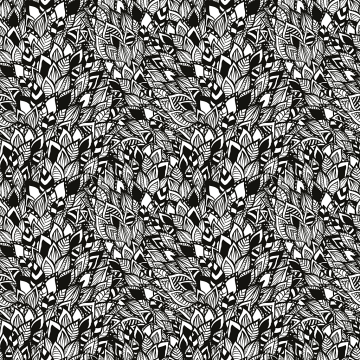 Black & White Intricate Leaf Pattern Fabric seamless PBR texture preview